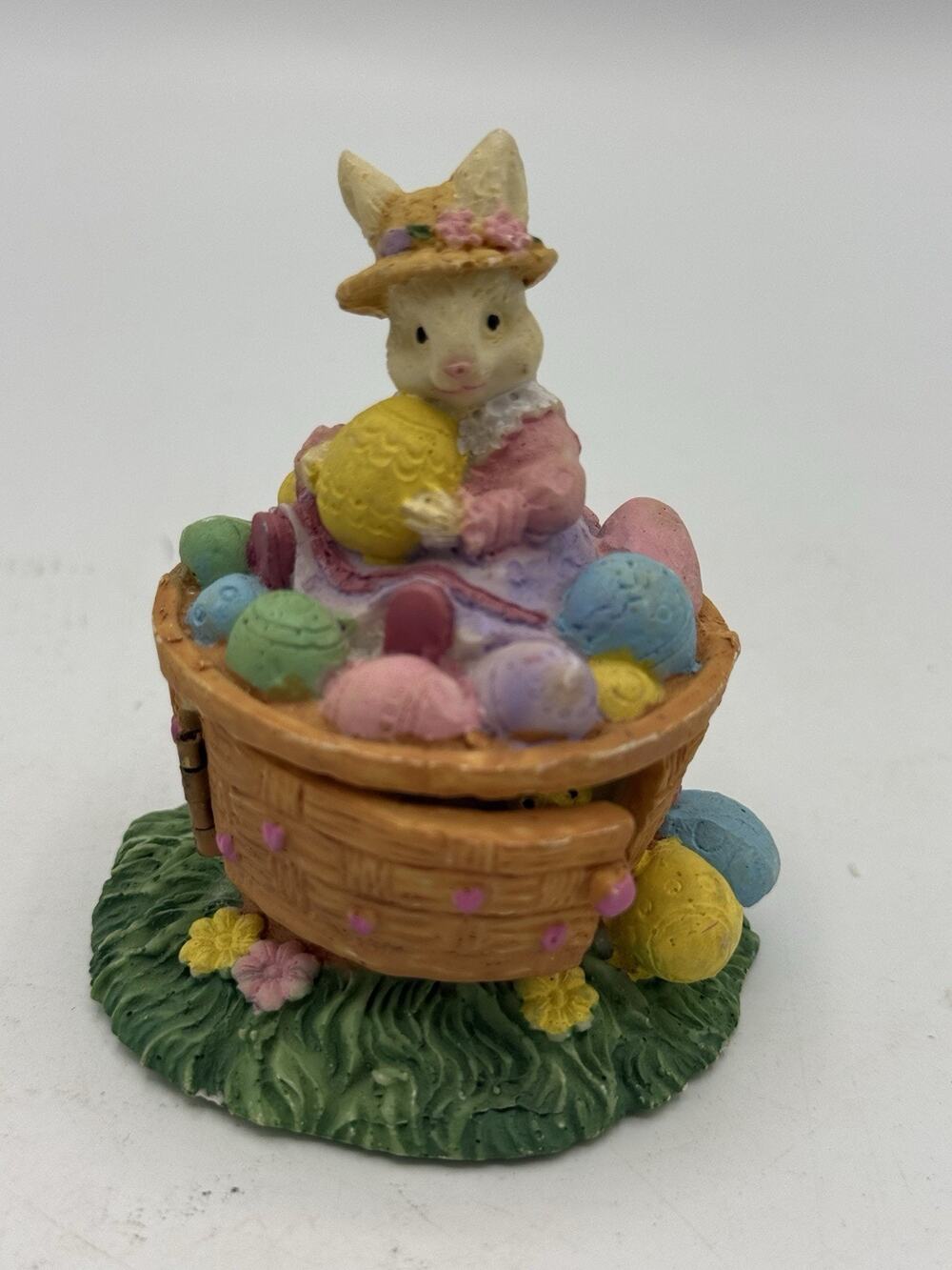 Easter Bunny Rabbit Figurine Basket Eggs Chicks Spring Decor 3.5” Resin